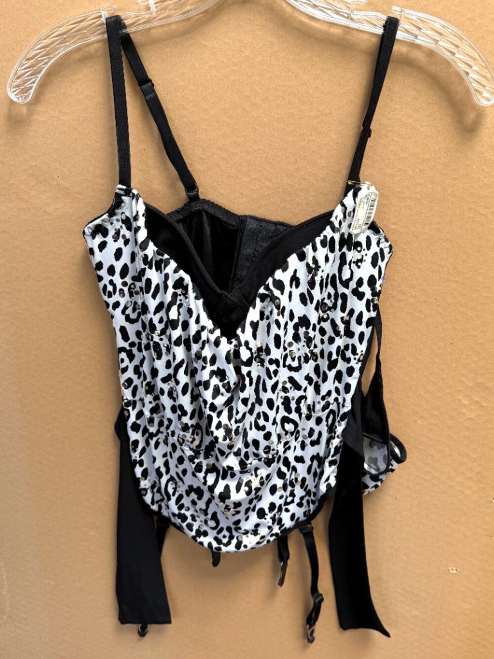 NWT Women's Shirley of Hollywood Lingerie Bustier B&W 4 Straps Corset Top Sz 34